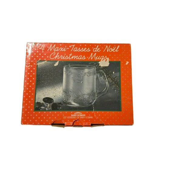 Duralex Vintage Saint-Gobain Set Of 4 Christmas Mugs Maxi-Tasses De Noel France - Picture 2 of 7